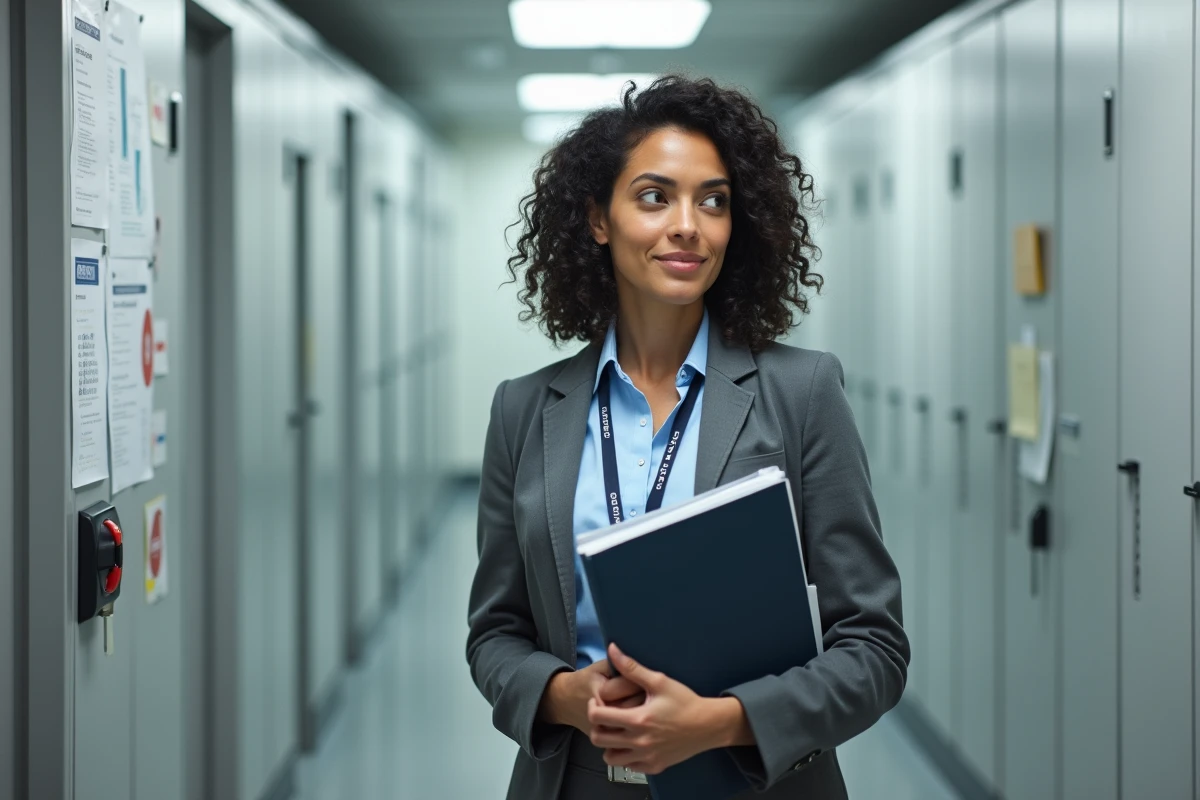 Femme administratrice universitaire près d une salle serveurs