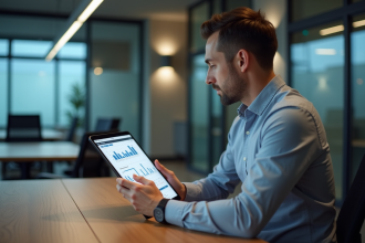 Homme professionnel analysant des données sur une tablette