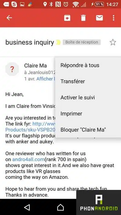 comment bloquer spam chrome android