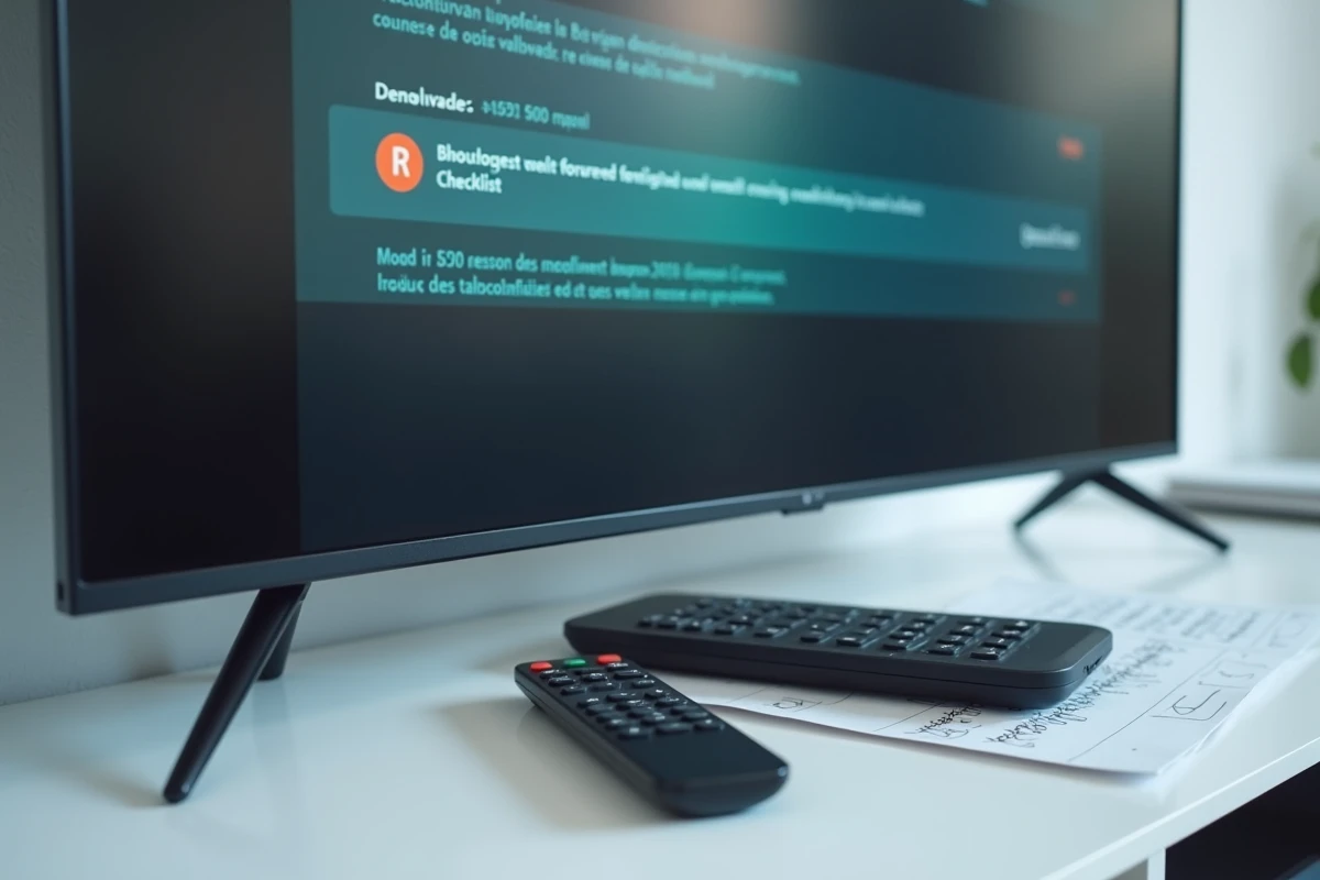 Gros plan sur un décodeur Bouygues Telecom et une télécommande avec une liste de dépannage pour le code erreur F3411 affichée en arrière-plan