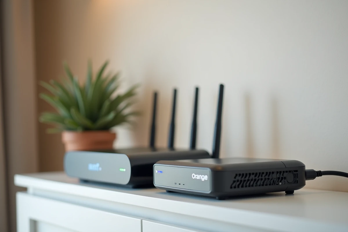 Décodeur Orange et routeur internet côte à côte lors d'un dépannage de l'erreur L11-09