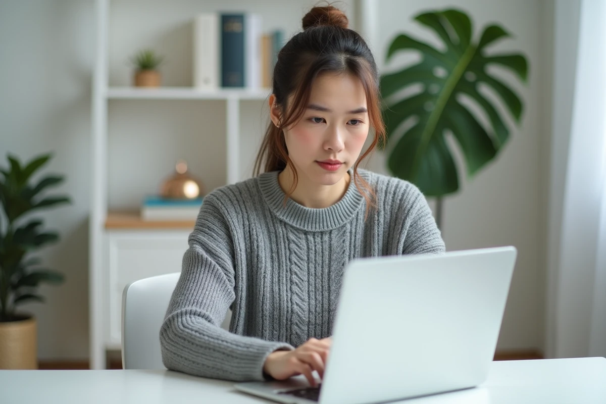 Jeune femme lisant un message d'erreur de clé FiveM introuvable sur son ordinateur portable