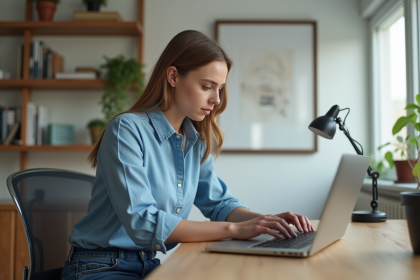 Jeune femme travaillant sur son ordinateur dans un bureau moderne