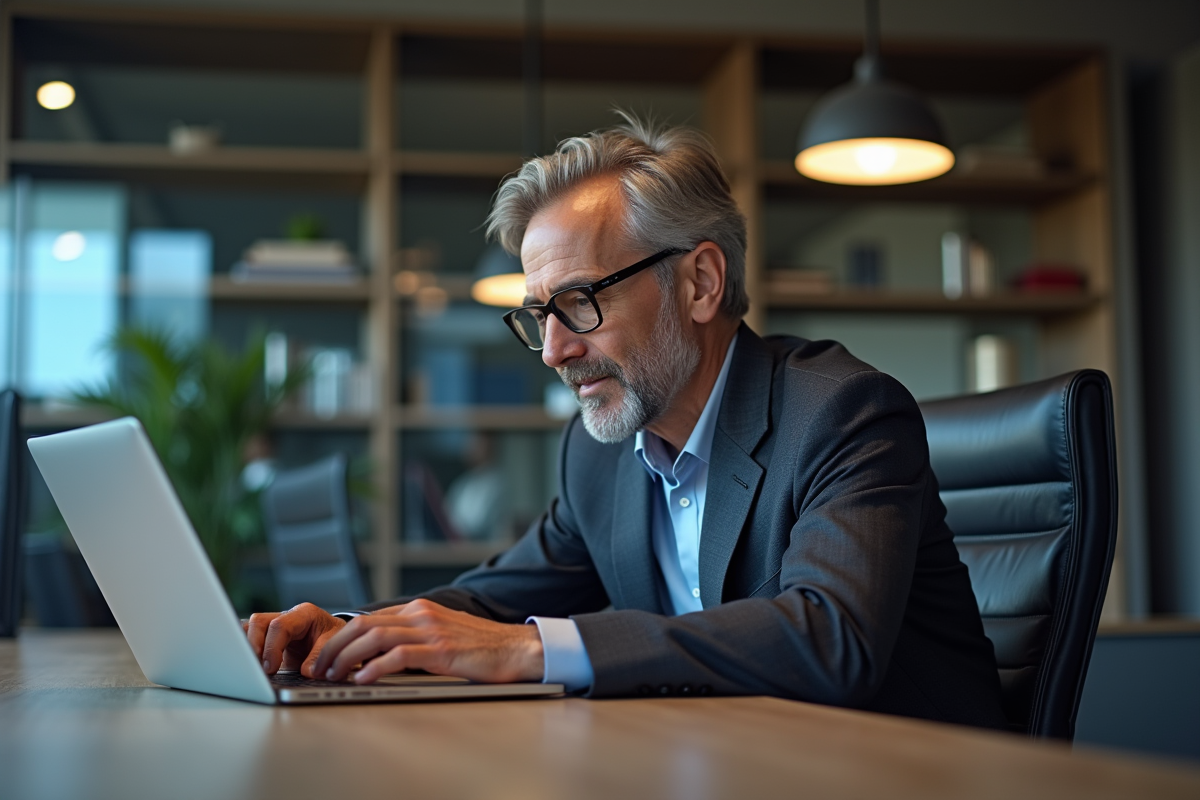 Homme d affaires en visioconference dans un bureau moderne