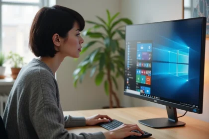 Femme utilisant le clic droit sur la barre des tâches Windows pour accéder aux paramètres du clavier virtuel