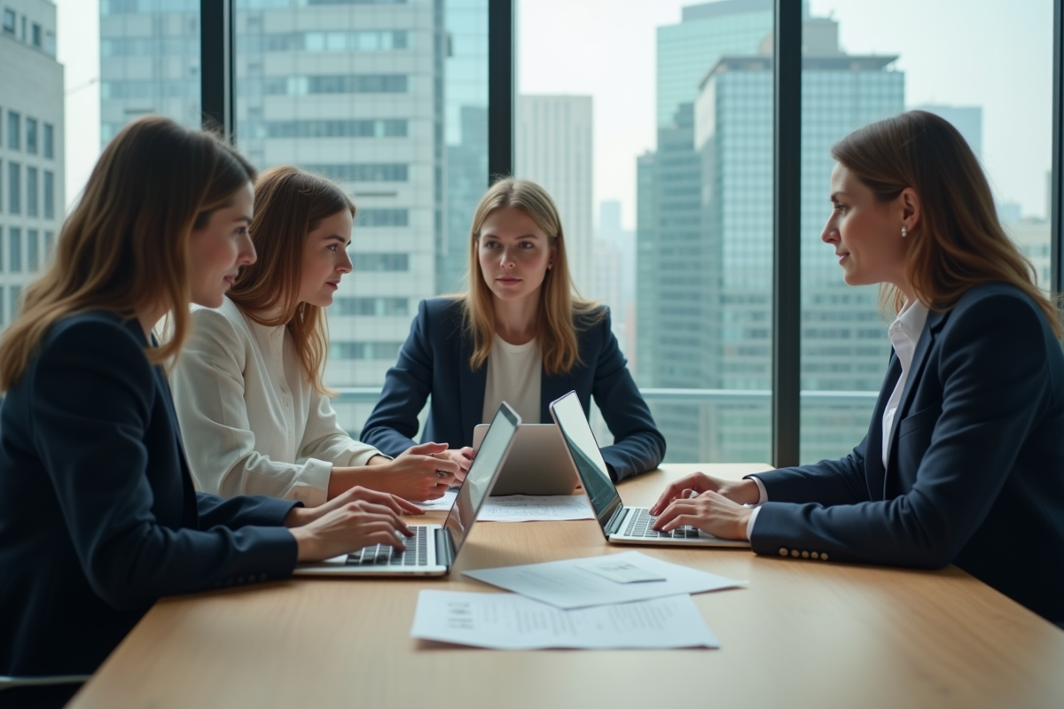 Groupe de professionnels IT discutant autour d